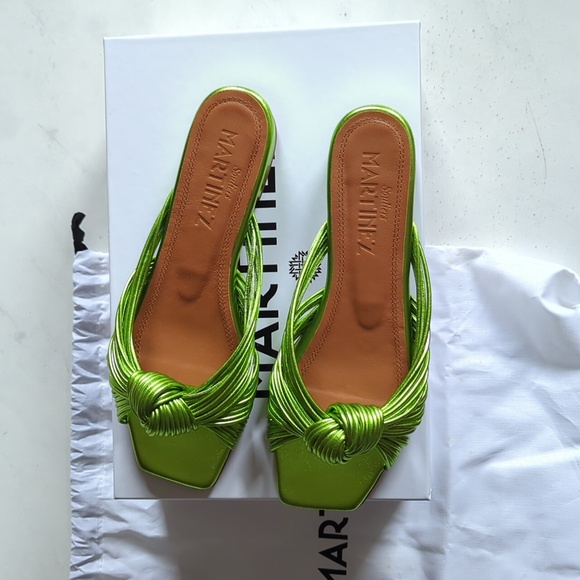 NWT Souliers Martinez Alicante 25 Metallic Leather Slides in Green EU 38 US 7.5 - Picture 7 of 7